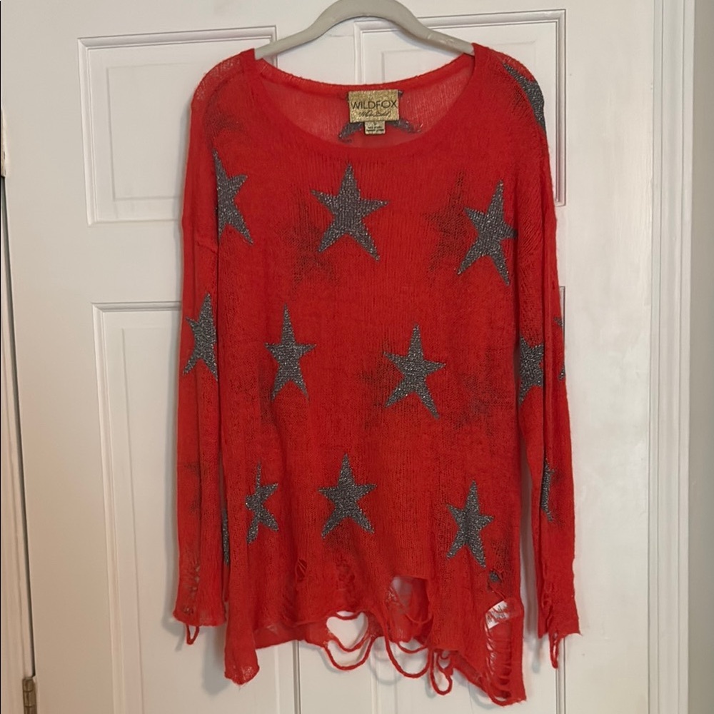 Wildfox Red Starry Knit Women's Sweatshirt